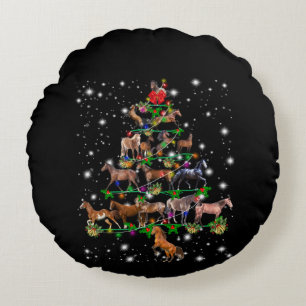Horse Christmas Tree Covered By Flashlight Round Cushion