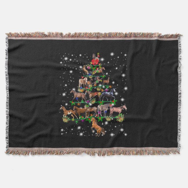 Horse Christmas Tree Covered By Flashlight Throw Blanket (Front)