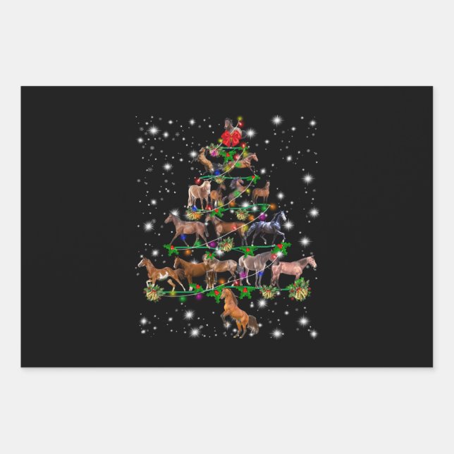 Horse Christmas Tree Covered By Flashlight Wrapping Paper Sheet (Front)
