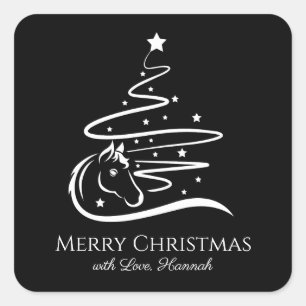Horse Christmas tree Gold glitter Equestrian Square Sticker