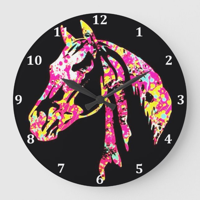 Horse clock, nice coloured large clock (Front)
