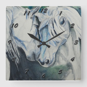 Horse Clock- Watercolor style Square Wall Clock
