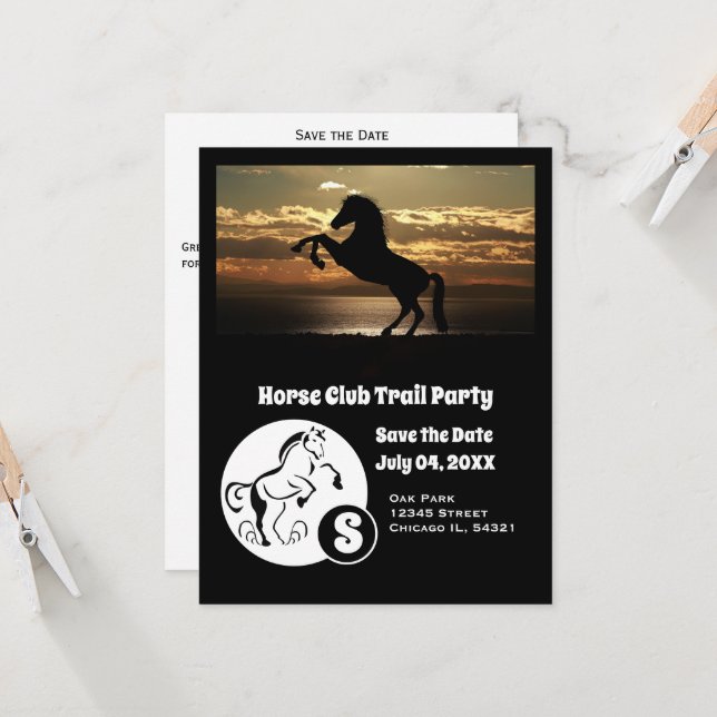 Horse Club Trail Party Monogram Photo Invitation (Front/Back In Situ)