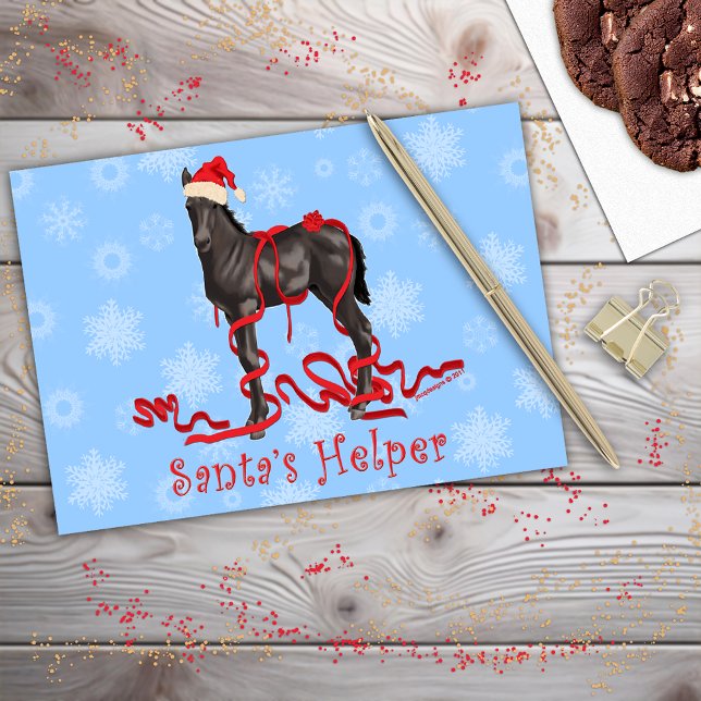 Horse Colt Santa's Helper Red Hat Snowflakes Holiday Card (Horse Colt Santa's Helper Red Hat Snowflakes Holiday Card)