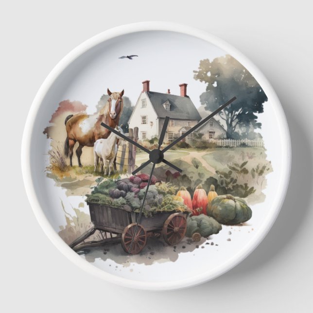 Horse country produce farmhouse watercolor clock (Front)