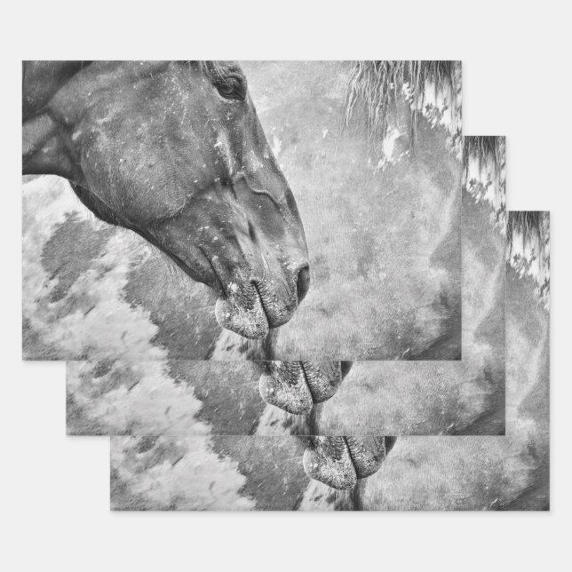 Horse Country Rustic Black And White Decoupage Wrapping Paper Sheet (Set)