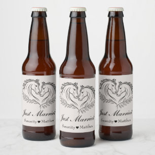 Horse Country Wedding Rustic Western Just Married Beer Bottle Label
