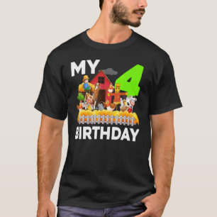 Horse Cow Pig Chicken Farmer Farm 4th Birthday T-Shirt