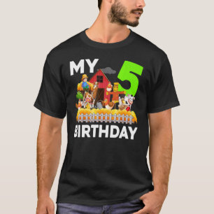 Horse Cow Pig Chicken Farmer Farm 5th Birthday T-Shirt