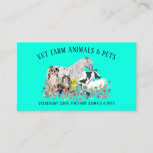 Horse Cow Sheep Dog Cat Bird Teal Pet Veterinary Business Card