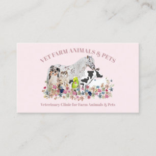 Horse Cow Sheep Dog Cat Pink Farm Animals Business Card