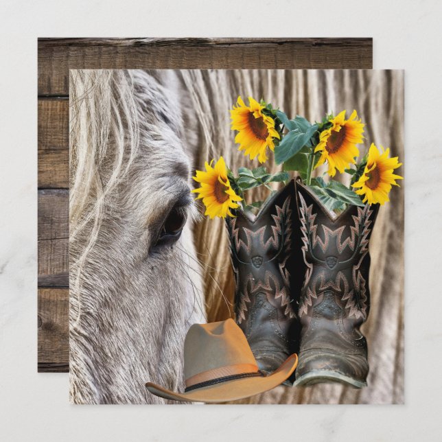 Horse Cowboy Boots Cowboy Hat Barn Board Flowers (Front/Back)