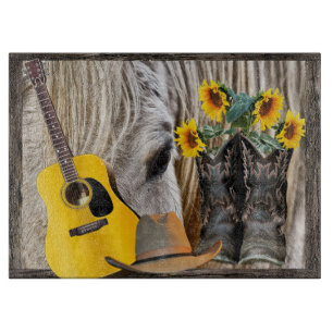 Horse Cowboy Boots Cowboy Hat Guitar Sunflowers Cutting Board