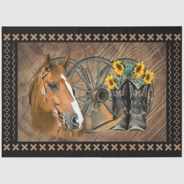 Horse Cowboy Boots Cowboy Hat Tissue Paper (Front)