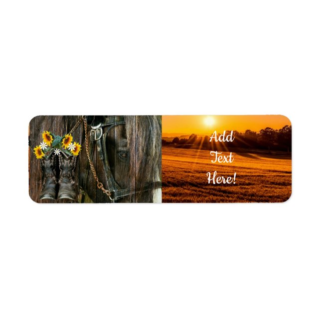 Horse Cowboy Boots Field Sunset Return Address Label (Front)
