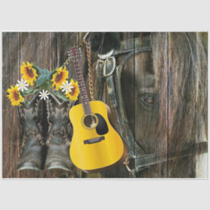 Horse Cowboy boots Guitar Sunflowers Rustic Tissue Paper