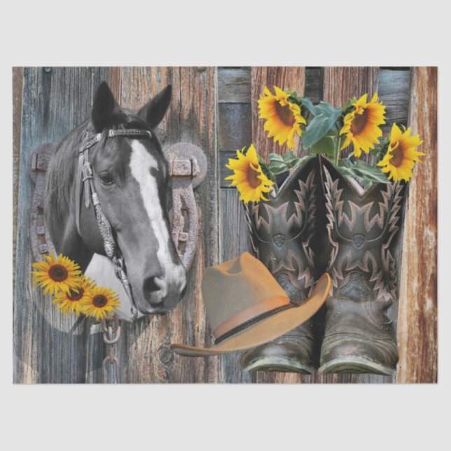 Horse Cowboy Boots Hat Horseshoe Tissue Paper (Front)