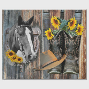 Horse Cowboy Boots Hat Horseshoe Wrapping Paper