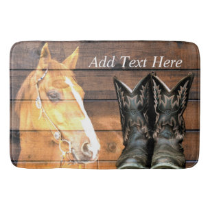 Horse Cowboy Boots Rustic Barn Board Bath Mat