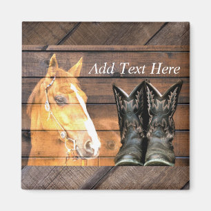 Horse Cowboy Boots Rustic Barn Board Magnet