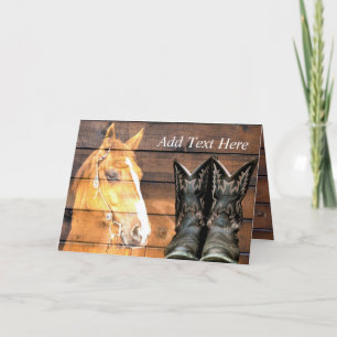 Horse Cowboy Boots Rustic Barn Board Note Card