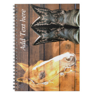 Horse Cowboy Boots Rustic Barn Board Notebook