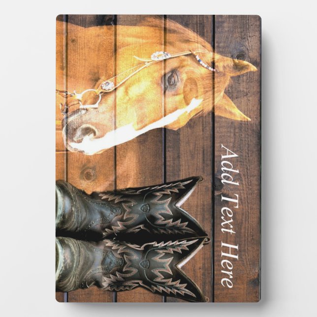 Horse Cowboy Boots Rustic Barn Board Plaque (Front)