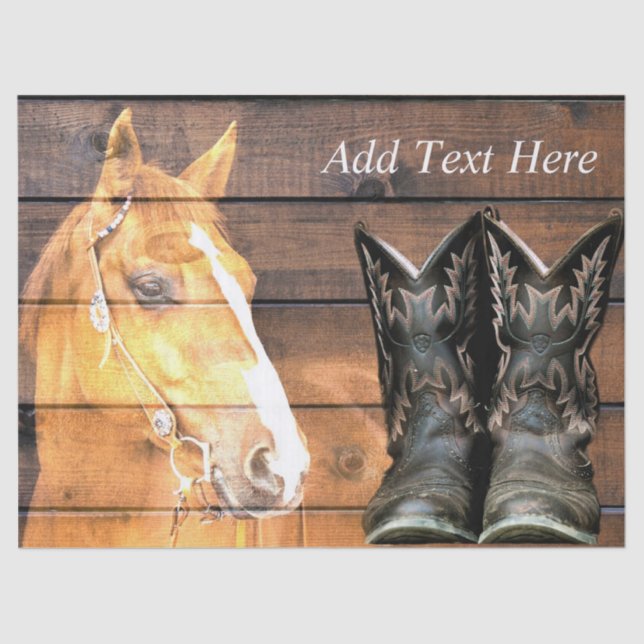 Horse Cowboy Boots Rustic Barn Board Tissue Paper (Front)