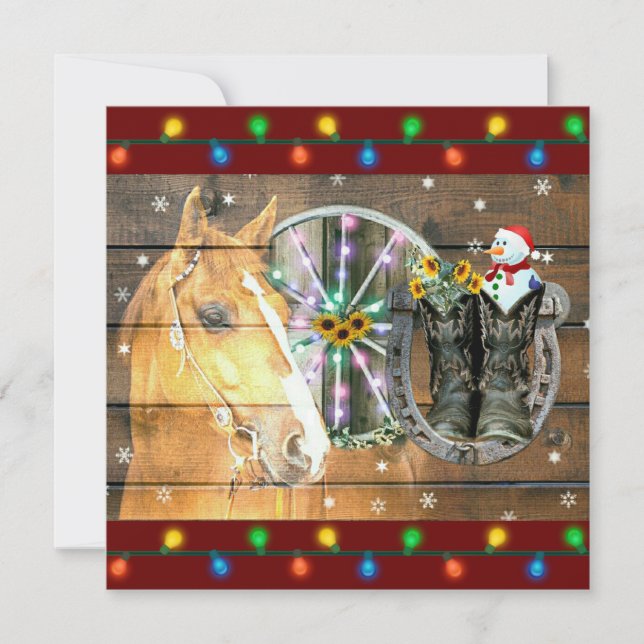 Horse Cowboy boots Snowman Christmas Thank You Card (Front)