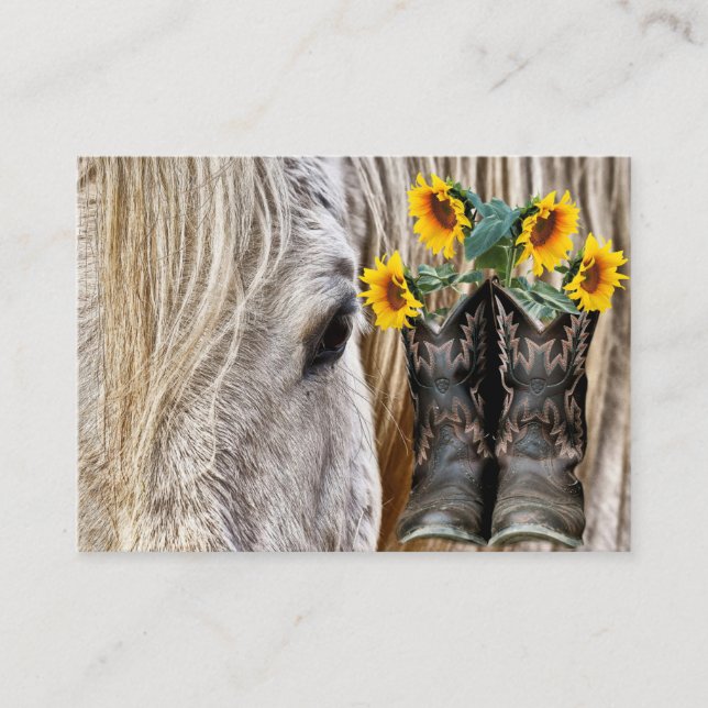 Horse Cowboy Boots Sunflowers Business Card (Front)
