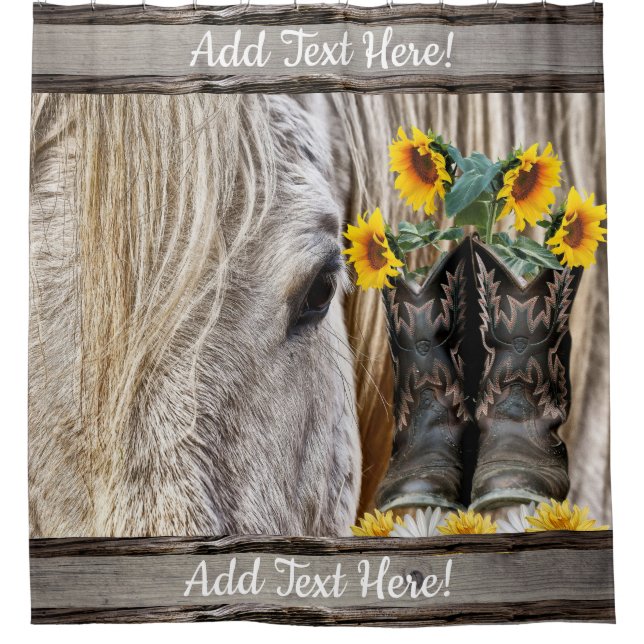 Horse Cowboy Boots Sunflowers Daisies Shower Curtain (Front)