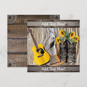 Horse Cowboy Boots Sunflowers Guitar Cowboy Hat Thank You Card