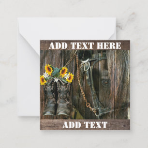 Horse Cowboy Boots Sunflowers Rustic Barn Board Card