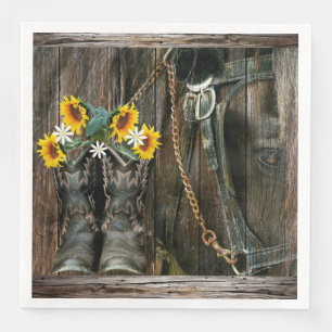 Horse Cowboy Boots Sunflowers Rustic Barn Board Pa Napkin