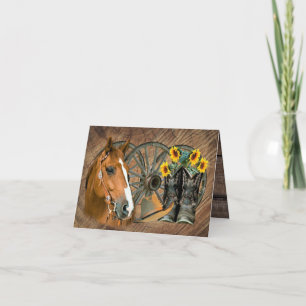 Horse Cowboy Boots Wagon Wheel Sunflowers Western Card