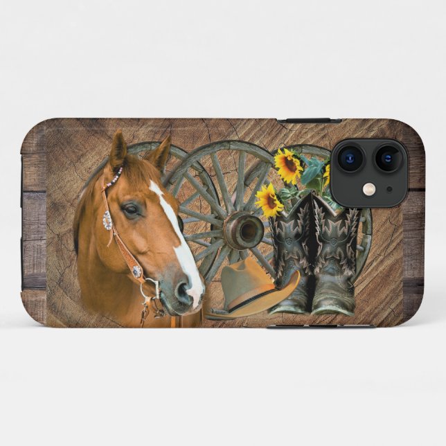 Horse Cowboy Boots Wagon Wheel Sunflowers Western Case-Mate iPhone Case (Back (Horizontal))
