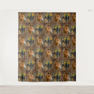 Horse Cowboy Boots Wagon Wheel Sunflowers Western Tapestry