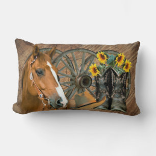 Horse Cowboy Boots Wagon Wheel Western Lumbar Cushion
