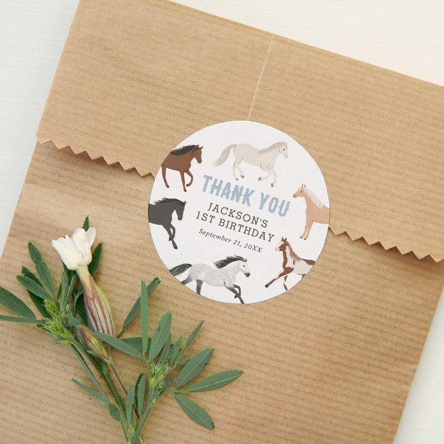 Horse Cowboy Equestrian Birthday Classic Round Sticker (Creator Uploaded)