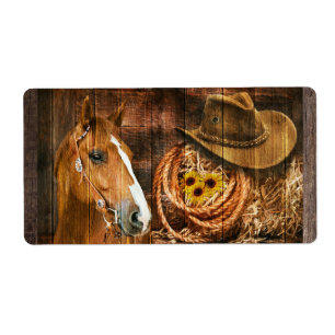 Horse Cowboy Hat Lasso Sunflower Rustic Barn Board