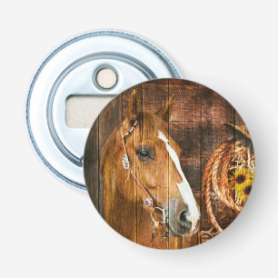 Horse Cowboy Hat Lasso Sunflower Rustic Barn Board Bottle Opener