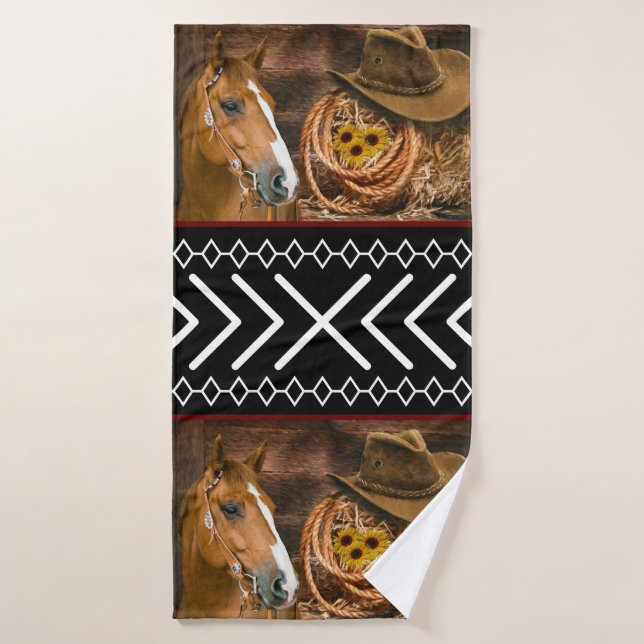 Horse Cowboy Hat Lasso Western Pattern Bath Towel Set (Bath Towel)