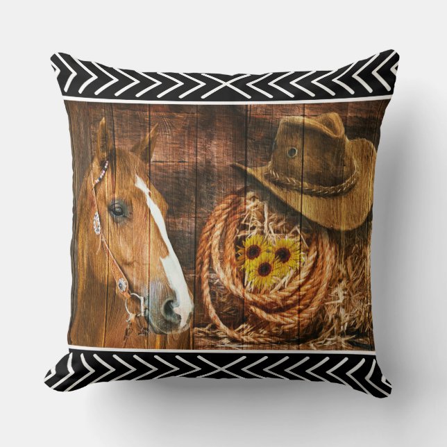 Horse Cowboy Hat Lasso Western Pattern  Cushion (Front)
