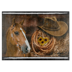 Horse Cowboy Hat Lasso Western Pattern Cutting Board