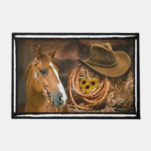 Horse Cowboy Hat Lasso Western Pattern  Doormat