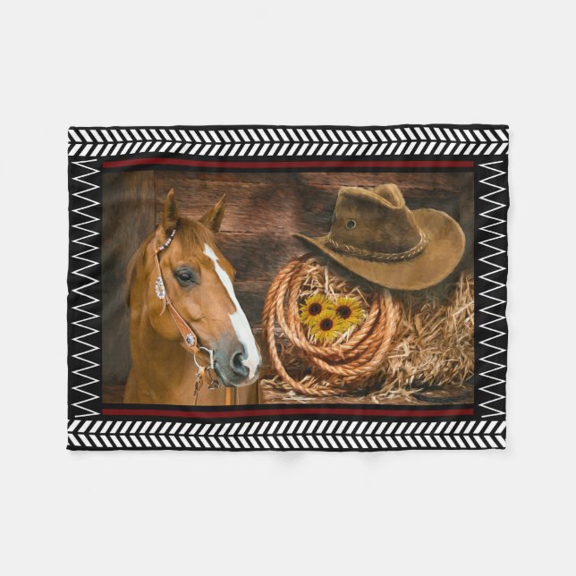Horse Cowboy Hat Lasso Western Pattern  Fleece Blanket (Front (Horizontal))