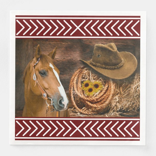 Horse Cowboy Hat Lasso Western Pattern  Napkin (Front)