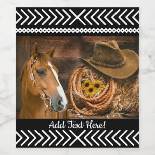 Horse Cowboy Hat Lasso Western Pattern Wine Label