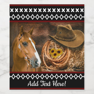 Horse Cowboy Hat Lasso Western Pattern  Wine Label