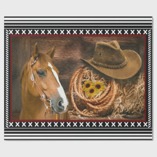 Horse Cowboy Hat Lasso Western Pattern  Wrapping Paper